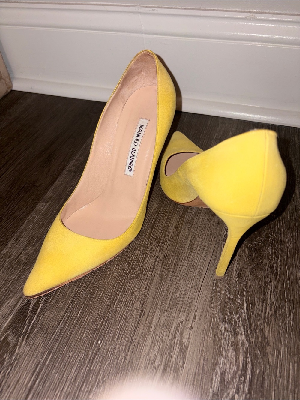Manolo Blahnik Yellow Suede Pointed-Toe Pumps